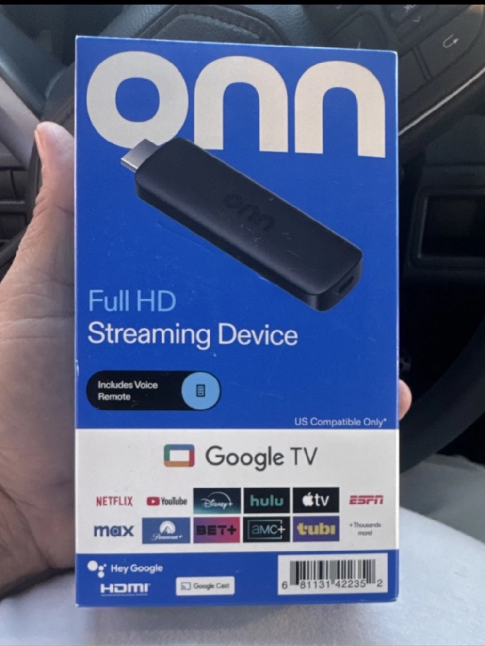onn. 1080p FHD Google TV Media Streamer 8GB Voice Remote Wi-Fi HDMI 2521A